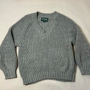 American‎ Eagle Chunky Knit V Neck Sweater Size Large Oversized Slouchy Green